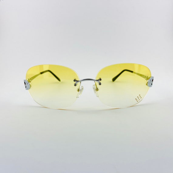 Authentic Y2k Oversized Yellow Rimless Diamond Rh… - image 2