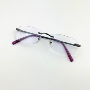 Vintage 90s Transparent Purple Rimless Reading Glasses +2.25