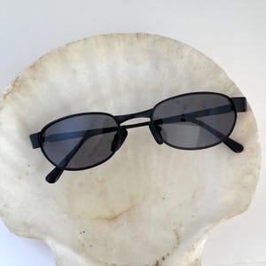Vintage 90s Mini Black Metal Rectangle Sunglasses