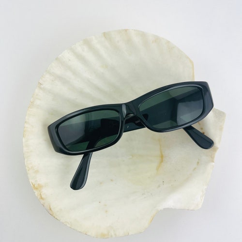 Authentic Vintage 90s Slim Black Oval Sunglasses Etsy