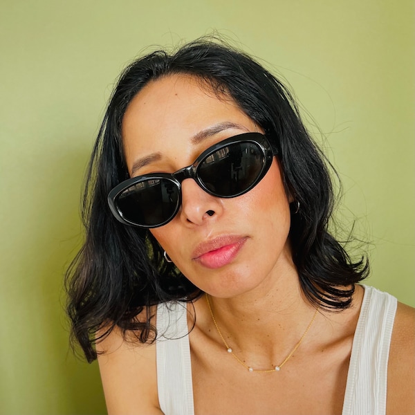 Vintage 90s Oversized Black Oval Sunglasses Authentic Deadstock