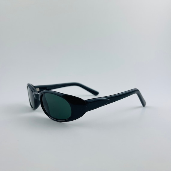 Authentic Vintage 90s Slim Black Oval Sunglasses - image 2