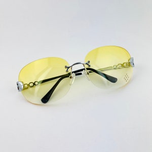 Authentic Y2k Oversized Yellow Rimless Diamond Rhinestone Sunglasses