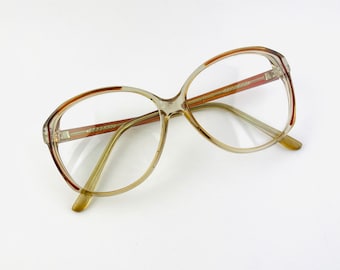 True Vintage 80s 90s Oversized Transparent Brown Clear lens Glasses Boho