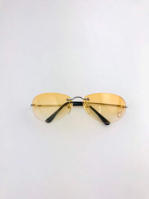 Y2k Oval Orange Rimless Rhinestone Sunglasses / T… - image 2