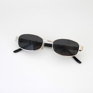 Authentic Vintage Silver Metal Rectangle Sunglasses