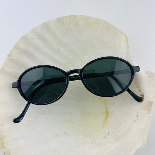 90s Vintage Oval Sunglasses Nos Black Metal Frame Encasing Etsy 