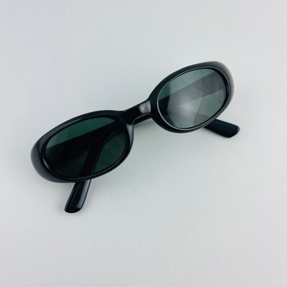 Authentic Vintage 90s Slim Black Oval Sunglasses - image 6