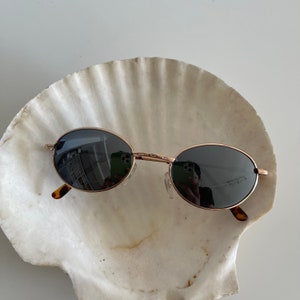 Authentic Vintage Gold Metal Frame Oval Sunglasses with Reflective Lenses