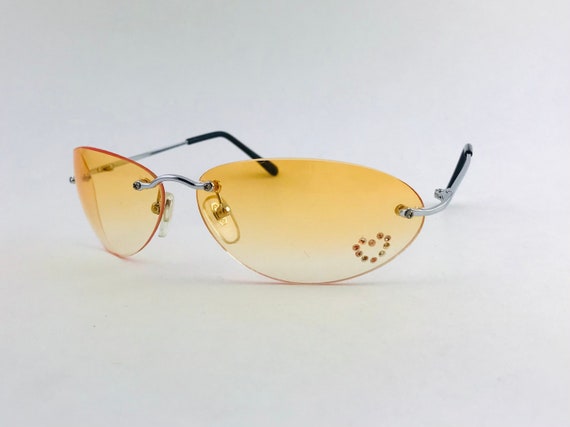 Y2k Oval Orange Rimless Rhinestone Sunglasses / T… - image 3
