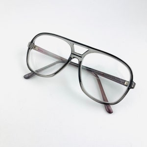 True Vintage 80s 90s Oversized Pilot Transparent Grey Reading Glasses with Bifocal Lenses