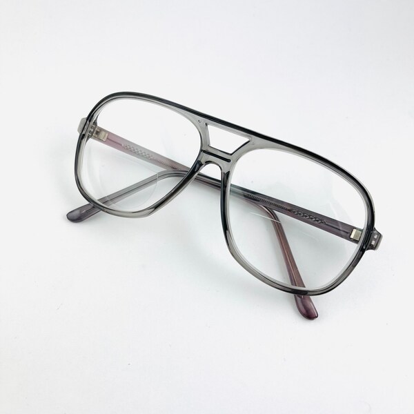 True Vintage 80s 90s Oversized Pilot Transparent Grey Reading Glasses with Bifocal Lenses