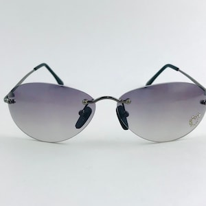 Y2k Oval Grey Rimless Rhinestone Sunglasses / Transparent Frame