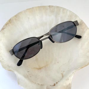 Vintage 90s Mini Metal Rectangle Sunglasses with Grey Reflective Lenses