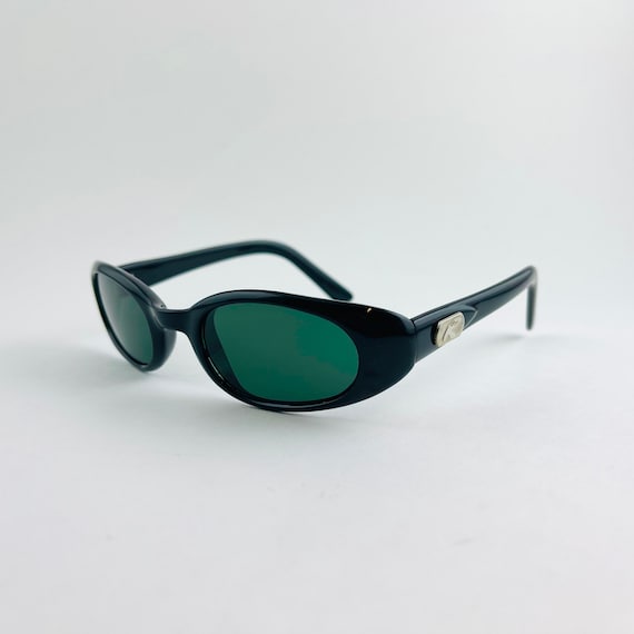 Authentic Vintage 90s Slim Black Oval Sunglasses - image 8
