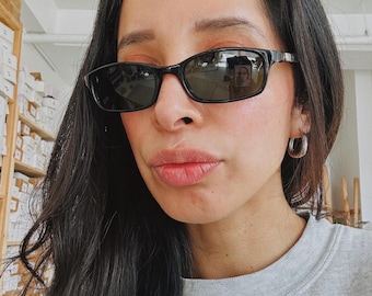 Authentic Vintage 90s Slim Black Rectangle Sunglasses