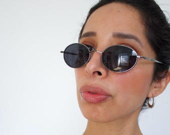 Authentic Vintage Mini Silver Metal Frame Oval Sunglasses