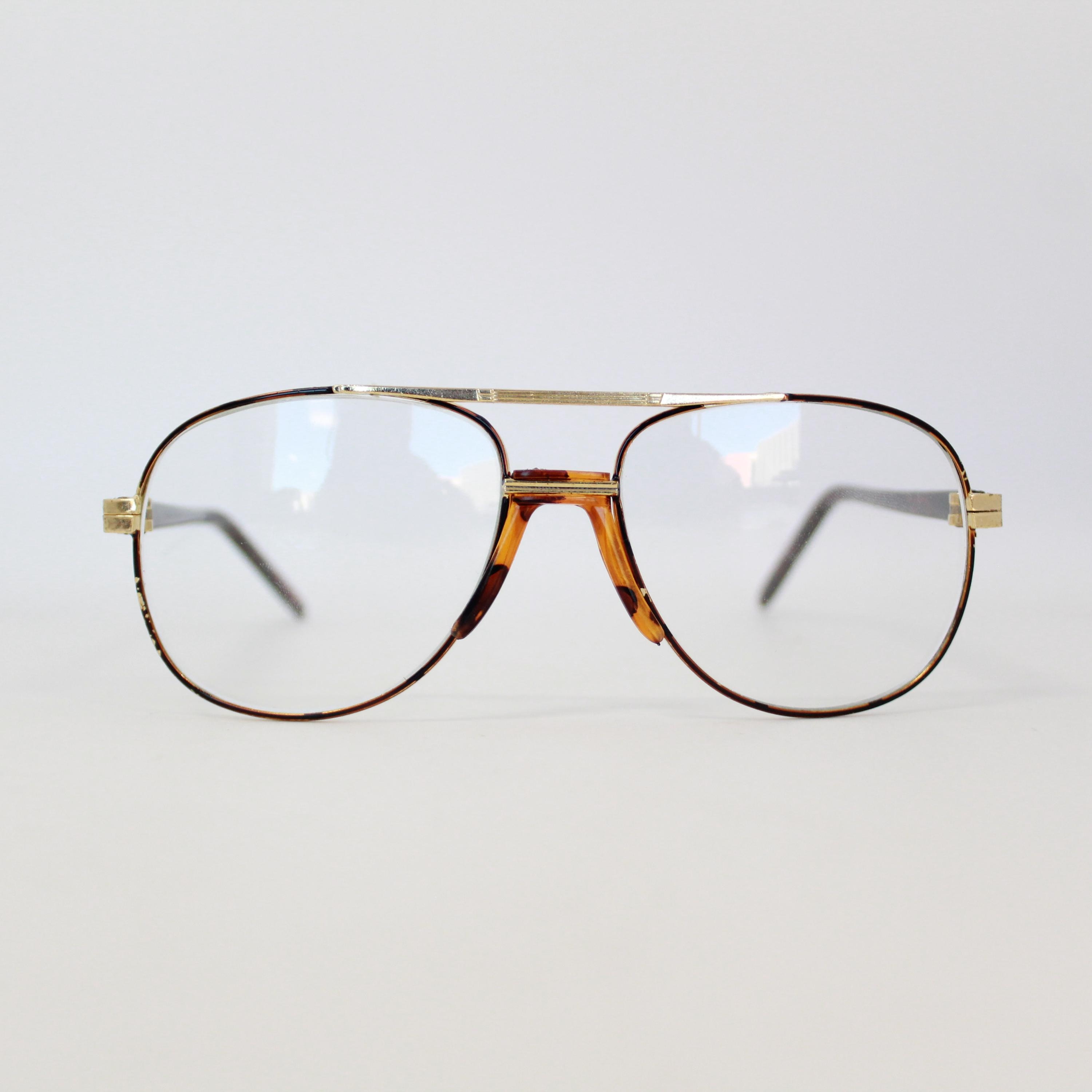 希少 90s〜 Vintage passepartout メガネ フランス産 Authentic Vintage 90s Gold Tortoise Frame Aviator Clear Lens