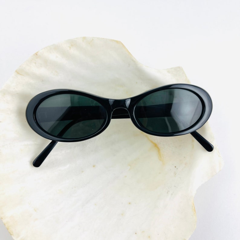 Authentic Vintage 90s Slim Black Oval Sunglasses Etsy