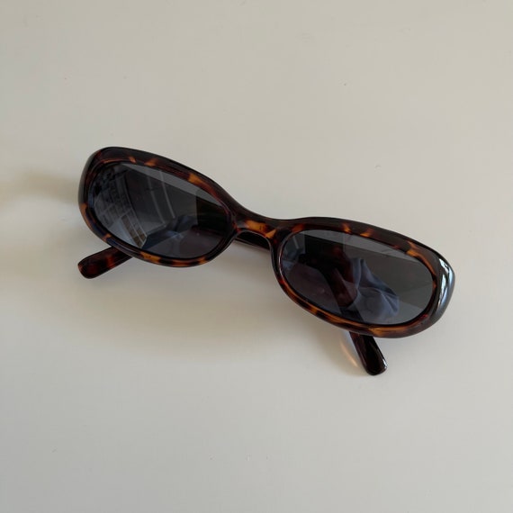 Vintage 90s Slim Tortoise Rectangle Sunglasses wi… - image 1