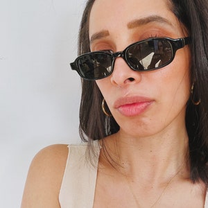 Authentic Vintage 90s Slim Black Rectangular Sunglasses