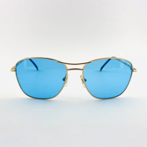 Authentic Y2K Blue Gold Metal Frame Aviator Sunglasses
