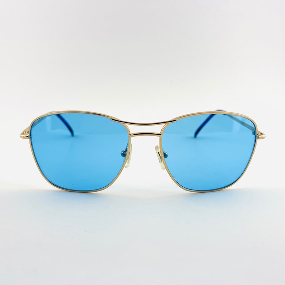 Authentic Y2K Blue Gold Metal Frame Aviator Sungl… - image 1