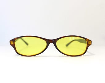 Authentic 90s Tortoise Oval Sunglasses with Yellow Lenses