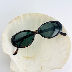 Authentic Vintage 90s Slim Tortoise Oval Shell Sunglasses | Deadstock