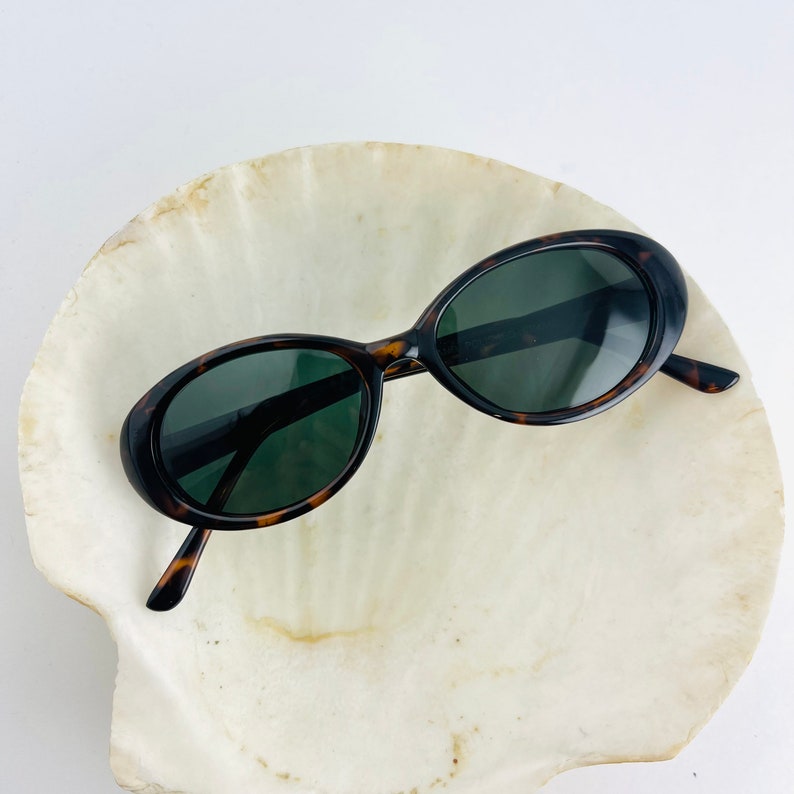 Authentic Vintage 90s Slim Tortoise Oval Shell Sunglasses Deadstock image 1