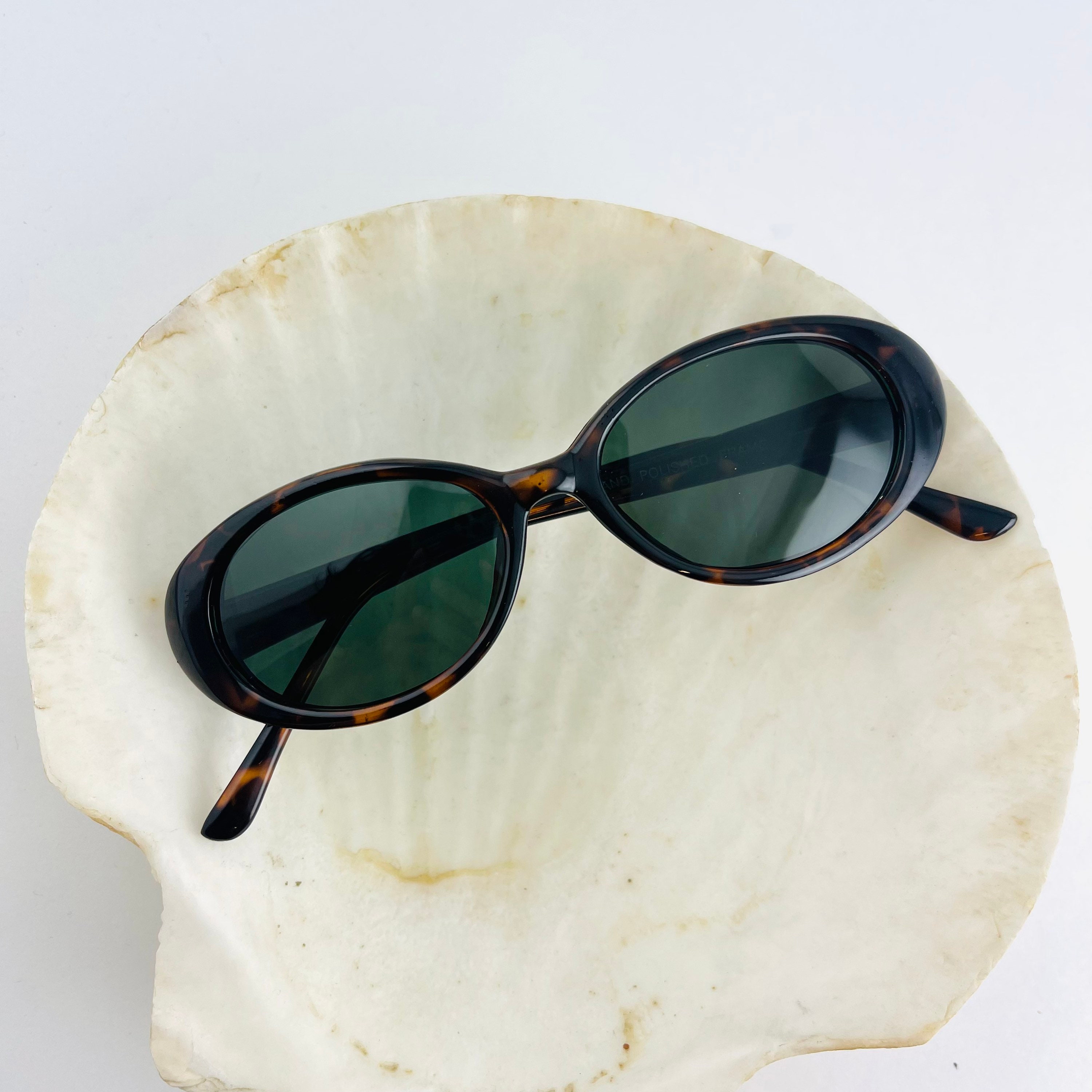 Authentic Vintage 90s Slim Tortoise Oval Shell Sunglasses