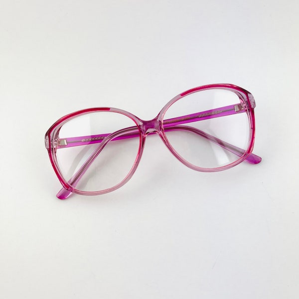 True Vintage 80s 90s Oversized Transparent Pink Clear lens Glasses Boho