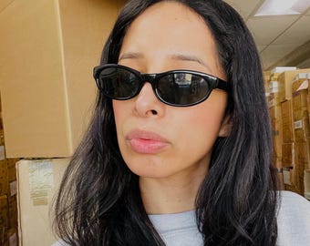 Authentic Vintage 90s Slim Black Oval Sunglasses