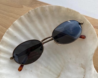 Authentic Vintage Mini Bronze Metal Frame Oval Sunglasses with Reflective Lenses