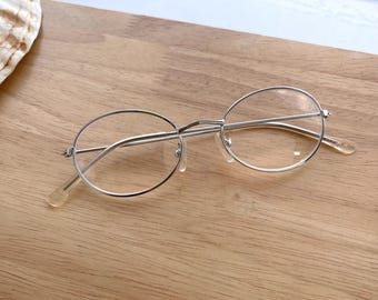 Vintage 2000s Silver Metal Oval Clear Lens Glasses