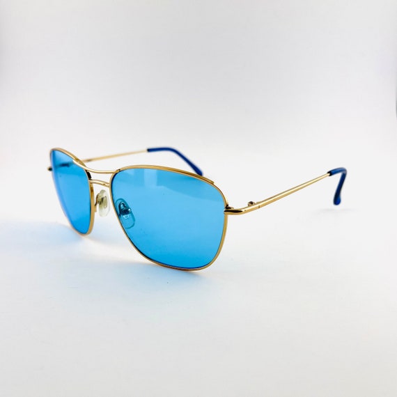 Authentic Y2K Blue Gold Metal Frame Aviator Sungl… - image 3