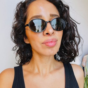 Vintage 90s Mini Black Oval Sunglasses Authentic Deadstock