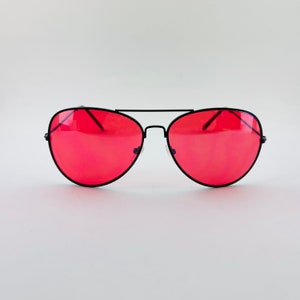 Authentic Y2K Red Black Frame Aviator Sunglasses with Mirror Lens