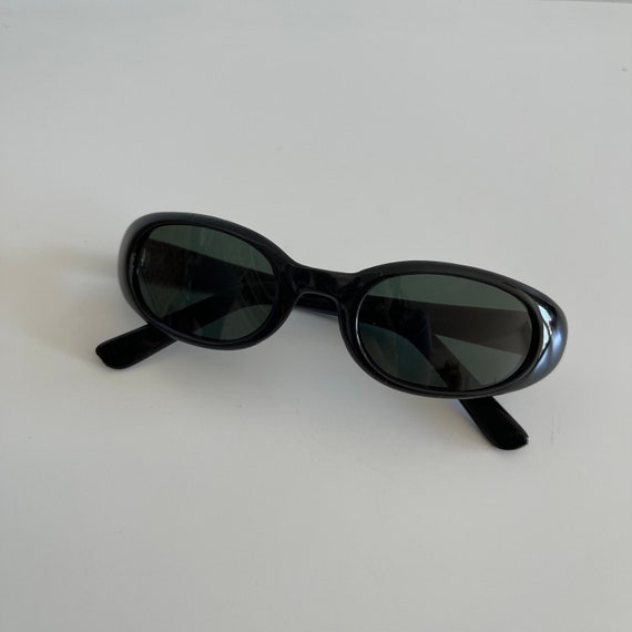 Authentic Vintage 90s Slim Black Oval Sunglasses - image 1