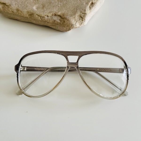 True Vintage Pilot Aviator Transparent Grey Clear Lens Glasses