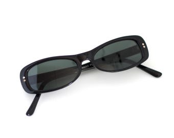 Authentic Vintage 90s Slim Black Rectangle Sunglasses