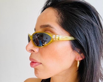 Authentic 90s Vintage Transparent Yellow Oval Sunglasses