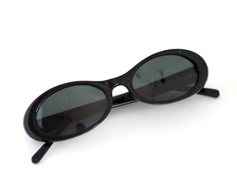 Authentic Vintage 90s Slim Black Oval Sunglasses