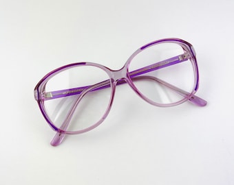True Vintage 80s 90s Oversized Transparent Purple Clear Lens Glasses