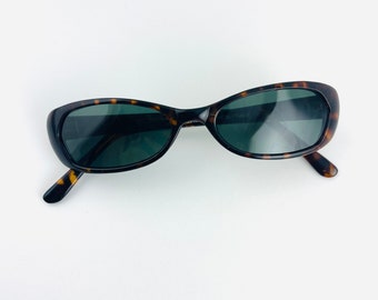 Vintage 90s Slim Tortoise Shell Rectangle Oval Sunglasses