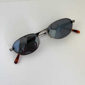 Vintage 90s Mini Metal Rectangle Sunglasses with Grey Reflective Lenses