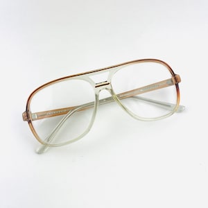 True Vintage 80er 90er Oversized Piloten Brille Transparent Braun Lesebrille