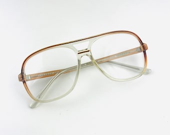 True Vintage 80s 90s Oversized Pilot Transparent Brown Reading Glasses