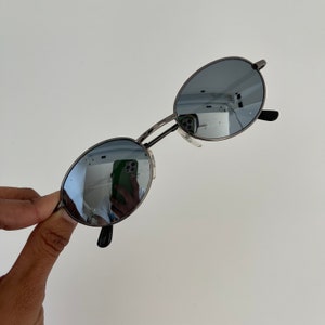 Authentic Vintage Grey Metal Frame Oval Sunglasses with Reflective Lenses