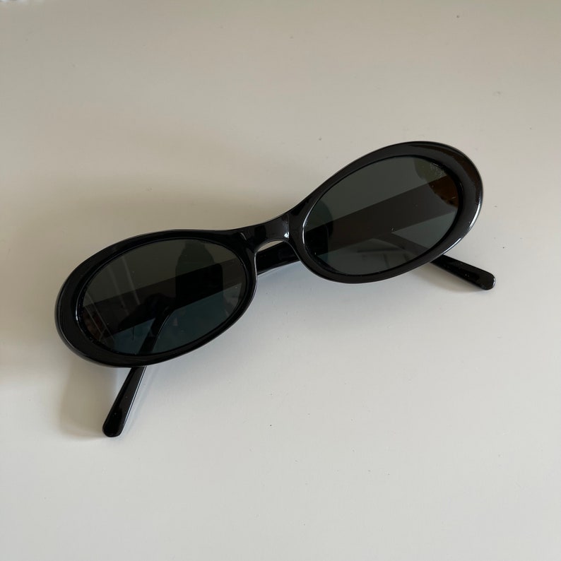 Authentic Vintage 90s Slim Black Oval Sunglasses image 1